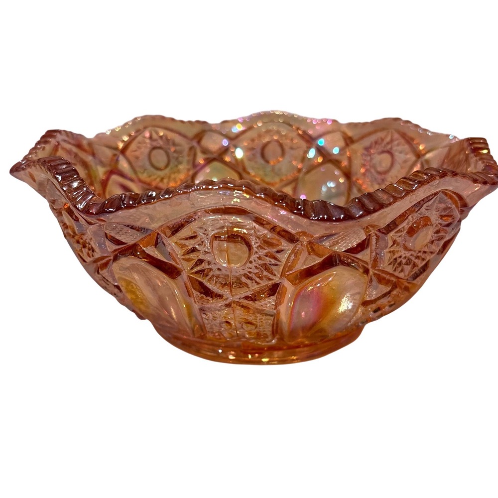 Fenton rare color! Glass Vintage Pink/orange Bowl Iridescent EUC!  7.5‎ inches